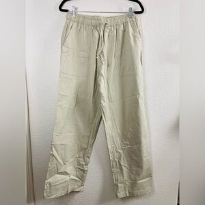 Sailwind Khaki Linen Cotton Pull-On Casual Drawstring Pants | Medium